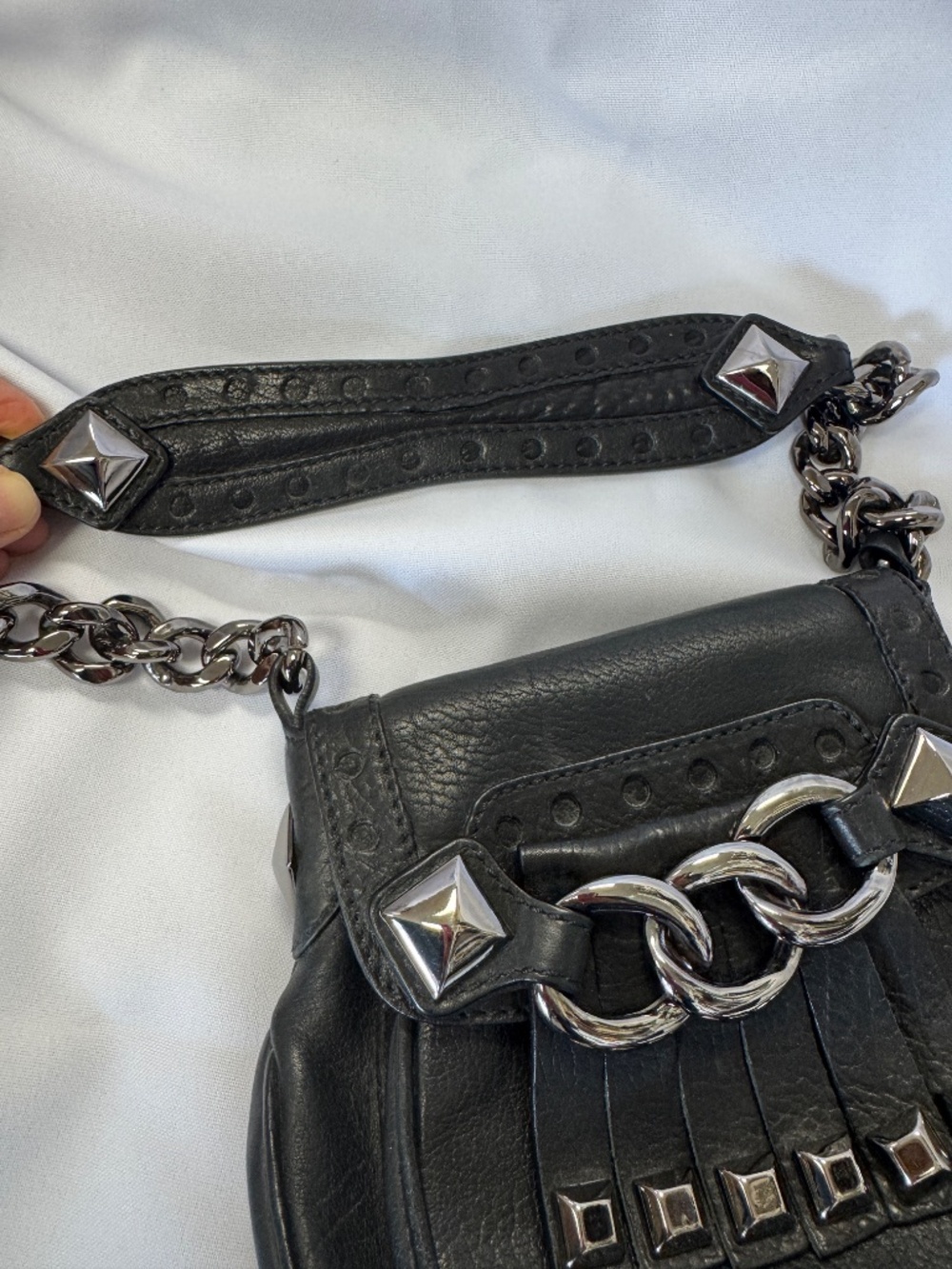 Michael Kors Black Leather Studded Chain Mini Handbag Vintage - Picture 7 of 16